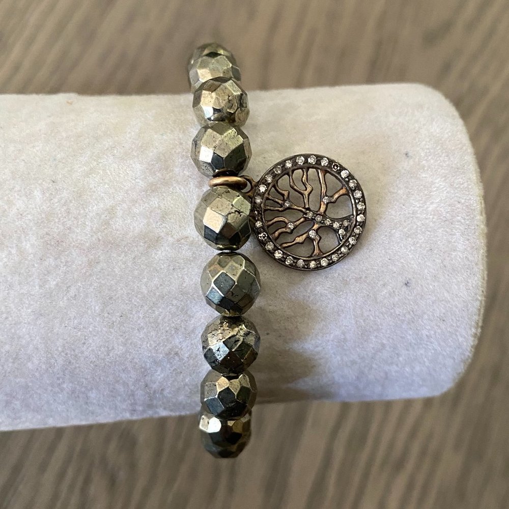 Chan Luu Black Diamond Tree Charm Pyrite Stretch Bracelet